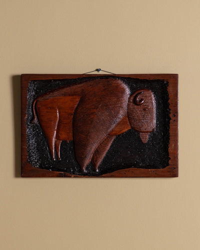 Brutalist Carved Wood Folk Art Animal Relief, 1960s - Lone Fox