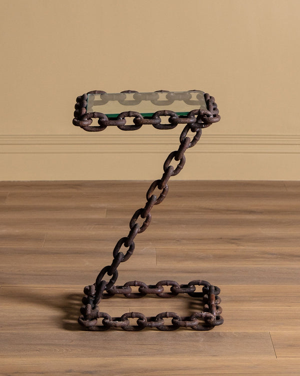 Brutalist Chain Link & Glass Side Tables, France, 1970's (2 Available) - Lone Fox