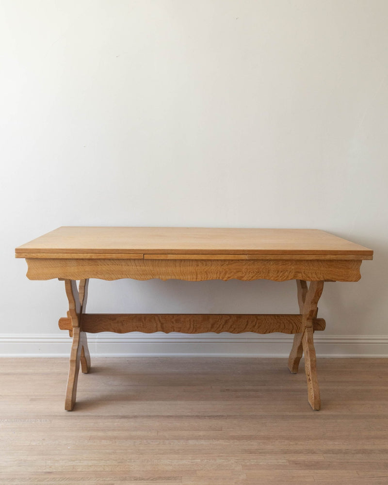 Brutalist Danish Oak Extendable Trestle Dining Table, 1970's - Lone Fox