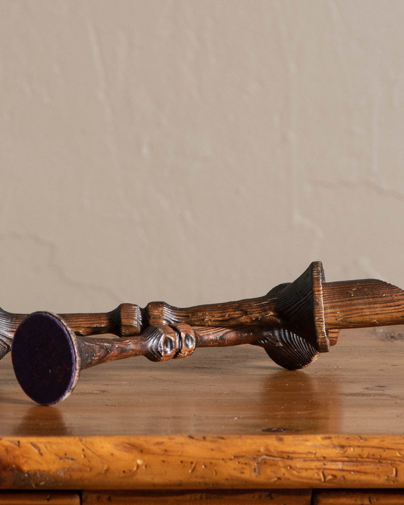 Brutalist Dark Turned Wood Taper Holders (Set of 2) - Lone Fox