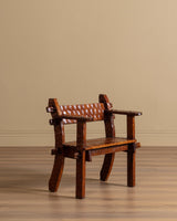 Brutalist Gouge Carved Mortise & Tenon Dining Set, France, 1940's (7 Pieces) - Lone Fox