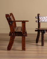 Brutalist Gouge Carved Mortise & Tenon Dining Set, France, 1940's (7 Pieces) - Lone Fox