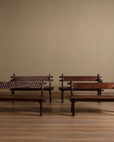Brutalist Gouge Carved Mortise & Tenon Dining Set, France, 1940's (7 Pieces) - Lone Fox