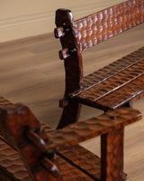 Brutalist Gouge Carved Mortise & Tenon Dining Set, France, 1940's (7 Pieces) - Lone Fox