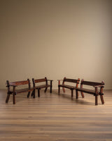 Brutalist Gouge Carved Mortise & Tenon Dining Set, France, 1940's (7 Pieces) - Lone Fox