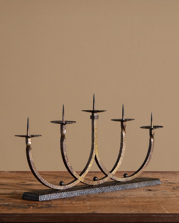 Brutalist Hammered Copper 5 Arm Candle Holder, 1960's - Lone Fox