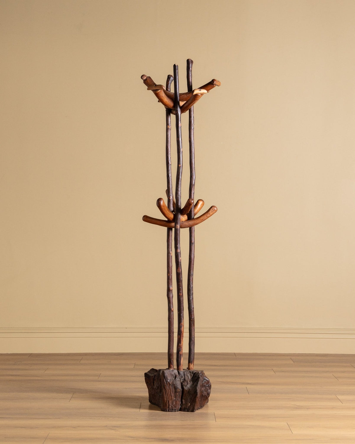 Brutalist Handmade Wood Coat Tree, France, 1950's – Lone Fox