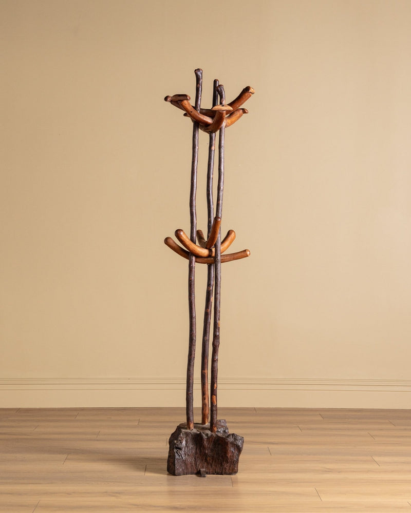 Brutalist Handmade Wood Coat Tree, France, 1950's – Lone Fox