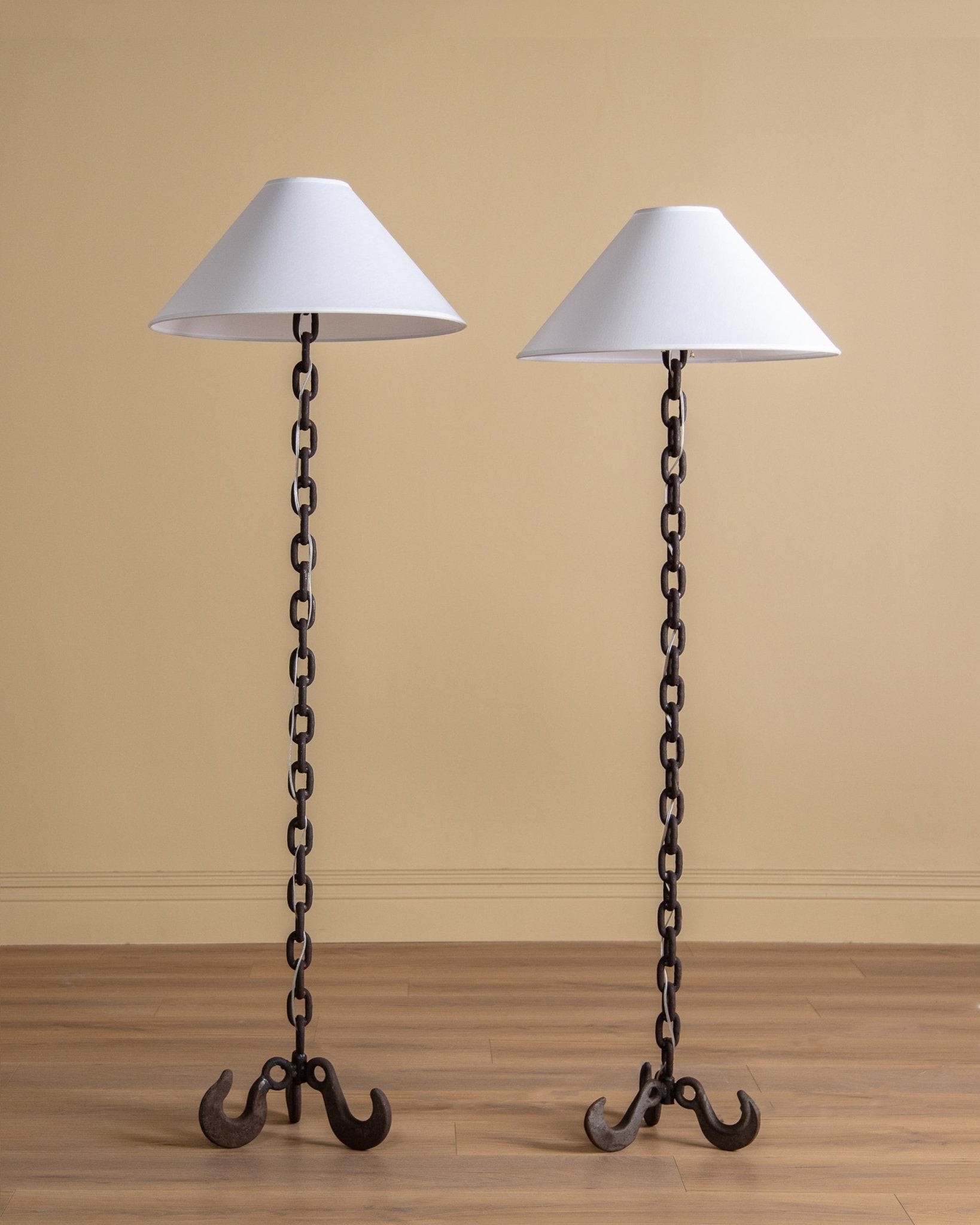 Brutalist Iron Chain Link Floor Lamps, France, 1970's (2 Available) - Lone Fox