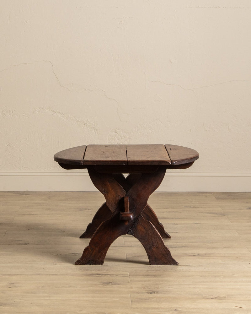 Brutalist Mortis & Tenon Drop Leaf End Table, France, 1940's - Lone Fox