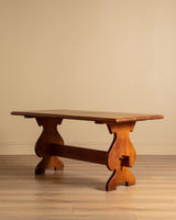 Brutalist Oak 63" Trestle Dining Table, France, 1960's - Lone Fox