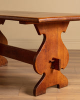 Brutalist Oak 63" Trestle Dining Table, France, 1960's - Lone Fox