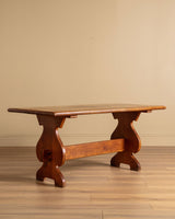 Brutalist Oak 63" Trestle Dining Table, France, 1960's - Lone Fox