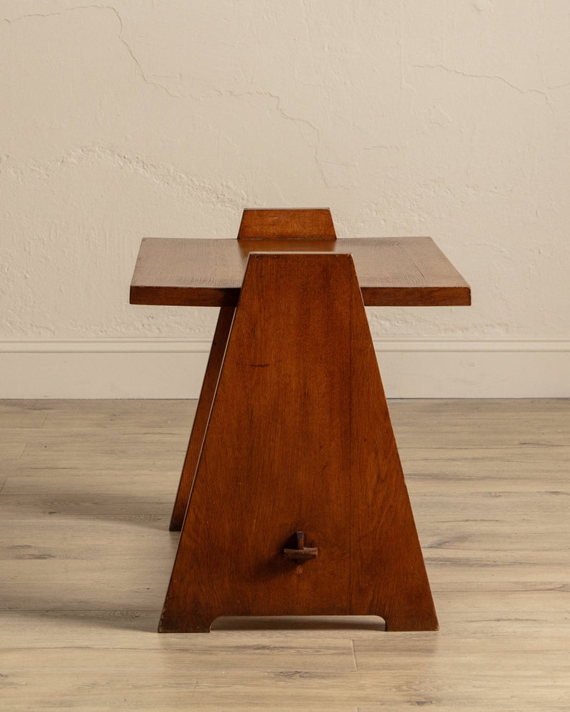 Brutalist Oak Accent Table w/ Mortis & Tenon Joinery, France, 1950's - Lone Fox