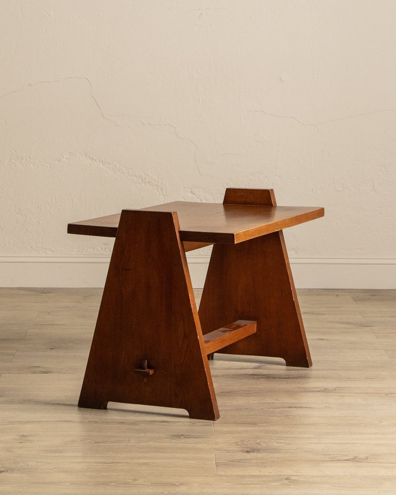 Brutalist Oak Accent Table w/ Mortis & Tenon Joinery, France, 1950's - Lone Fox