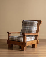Brutalist Oak Armchairs in New Hampshire Plaid, Netherlands, 1970's (2 available) - Lone Fox