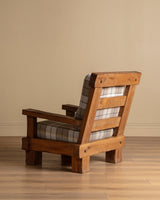 Brutalist Oak Armchairs in New Hampshire Plaid, Netherlands, 1970's (2 available) - Lone Fox