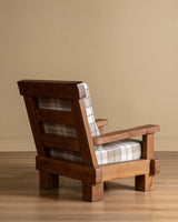 Brutalist Oak Armchairs in New Hampshire Plaid, Netherlands, 1970's (2 available) - Lone Fox