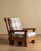 Brutalist Oak Armchairs in New Hampshire Plaid, Netherlands, 1970's (2 available) - Lone Fox