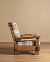 Brutalist Oak Armchairs in New Hampshire Plaid, Netherlands, 1970's (2 available) - Lone Fox