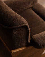 Brutalist Oak & Chocolate Chenille Lounge Chairs, Denmark, 1960's (2 Available) - Lone Fox