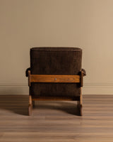 Brutalist Oak & Chocolate Chenille Lounge Chairs, Denmark, 1960's (2 Available) - Lone Fox