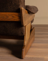 Brutalist Oak & Chocolate Chenille Lounge Chairs, Denmark, 1960's (2 Available) - Lone Fox