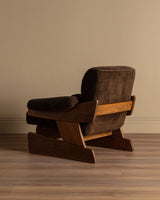 Brutalist Oak & Chocolate Chenille Lounge Chairs, Denmark, 1960's (2 Available) - Lone Fox