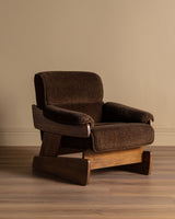 Brutalist Oak & Chocolate Chenille Lounge Chairs, Denmark, 1960's (2 Available) - Lone Fox
