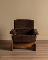 Brutalist Oak & Chocolate Chenille Lounge Chairs, Denmark, 1960's (2 Available) - Lone Fox