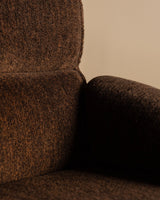 Brutalist Oak & Chocolate Chenille Lounge Chairs, Denmark, 1960's (2 Available) - Lone Fox