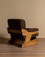 Brutalist Oak & Chocolate Chenille Lounge Chairs, Denmark, 1960's (2 Available) - Lone Fox