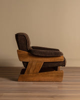 Brutalist Oak & Chocolate Chenille Lounge Chairs, Denmark, 1960's (2 Available) - Lone Fox