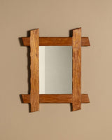 Brutalist Oak Cross Corner Frame Mirror 1, France, 1980s - Lone Fox