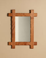 Brutalist Oak Cross Corner Frame Mirror 2, France, 1980s - Lone Fox