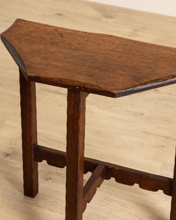 Brutalist Oak Demilune Notched Leg Side Table - Lone Fox