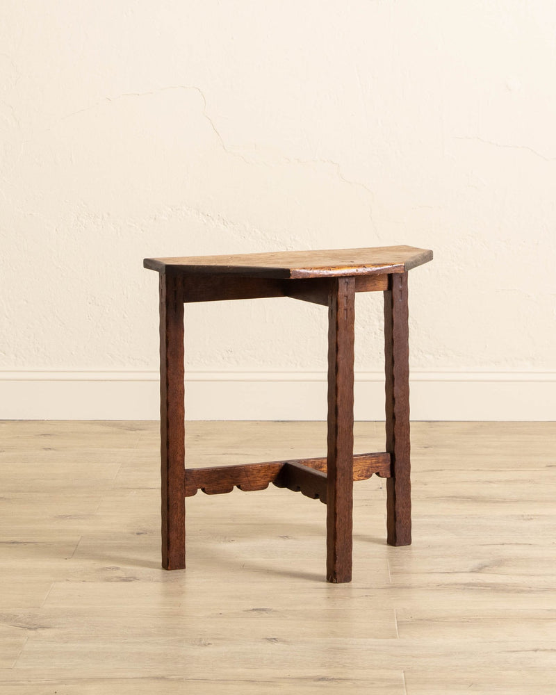 Brutalist Oak Demilune Notched Leg Side Table - Lone Fox