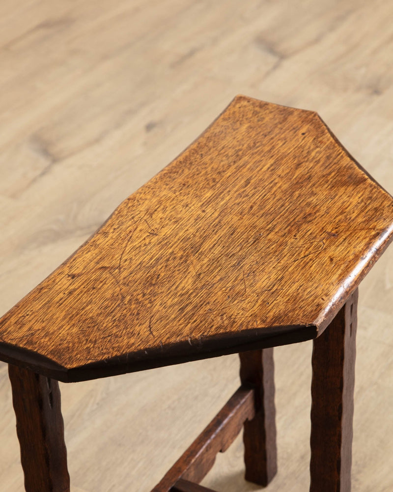 Brutalist Oak Demilune Notched Leg Side Table - Lone Fox