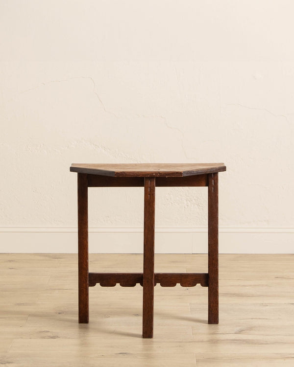 Brutalist Oak Demilune Notched Leg Side Table - Lone Fox