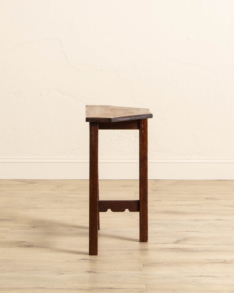 Brutalist Oak Demilune Notched Leg Side Table - Lone Fox