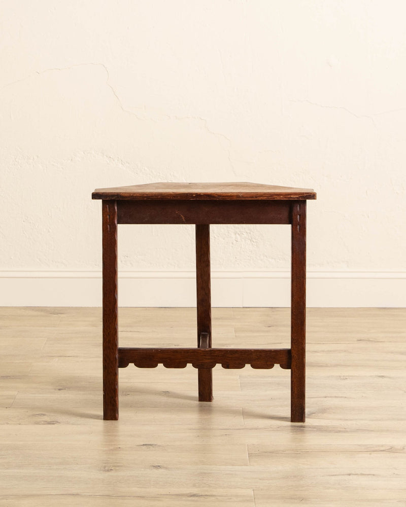 Brutalist Oak Demilune Notched Leg Side Table - Lone Fox