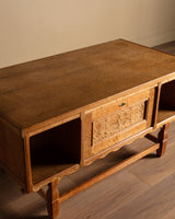 Brutalist Oak Executive Desk w/ Wavy Apron by Henry Kjaernulf, Denmark, 1960's - Lone Fox