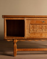 Brutalist Oak Executive Desk w/ Wavy Apron by Henry Kjaernulf, Denmark, 1960's - Lone Fox