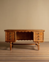 Brutalist Oak Executive Desk w/ Wavy Apron by Henry Kjaernulf, Denmark, 1960's - Lone Fox