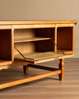 Brutalist Oak Executive Desk w/ Wavy Apron by Henry Kjaernulf, Denmark, 1960's - Lone Fox