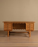 Brutalist Oak Executive Desk w/ Wavy Apron by Henry Kjaernulf, Denmark, 1960s - Lone Fox