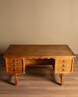 Brutalist Oak Executive Desk w/ Wavy Apron by Henry Kjaernulf, Denmark, 1960's - Lone Fox