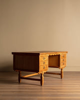 Brutalist Oak Executive Desk w/ Wavy Apron by Henry Kjaernulf, Denmark, 1960's - Lone Fox