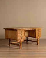 Brutalist Oak Executive Desk w/ Wavy Apron by Henry Kjaernulf, Denmark, 1960s - Lone Fox