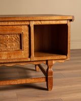 Brutalist Oak Executive Desk w/ Wavy Apron by Henry Kjaernulf, Denmark, 1960's - Lone Fox